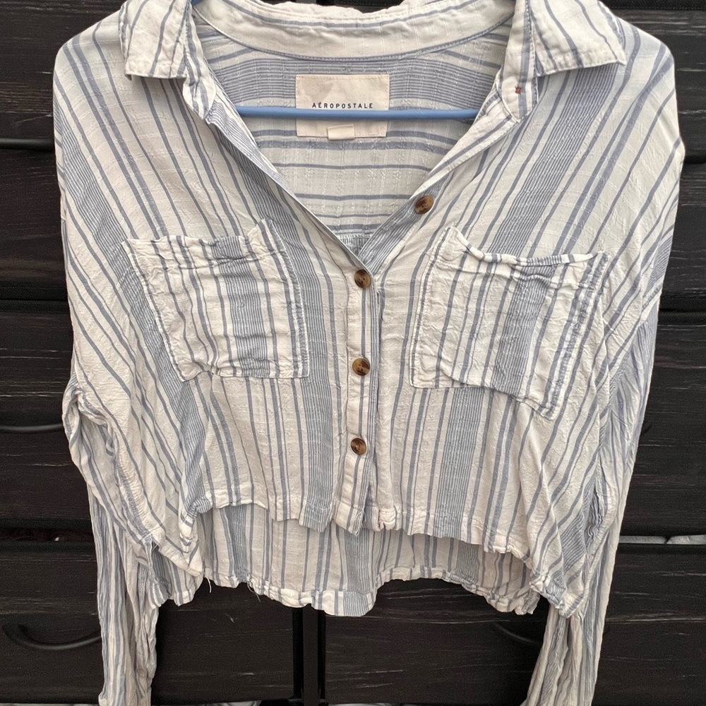 Aeropostale Blue and White Striped Top